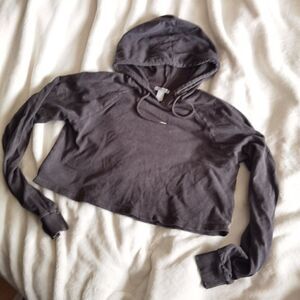 Cropped Grey Acid Wash Athletic Hoddie by Forever21